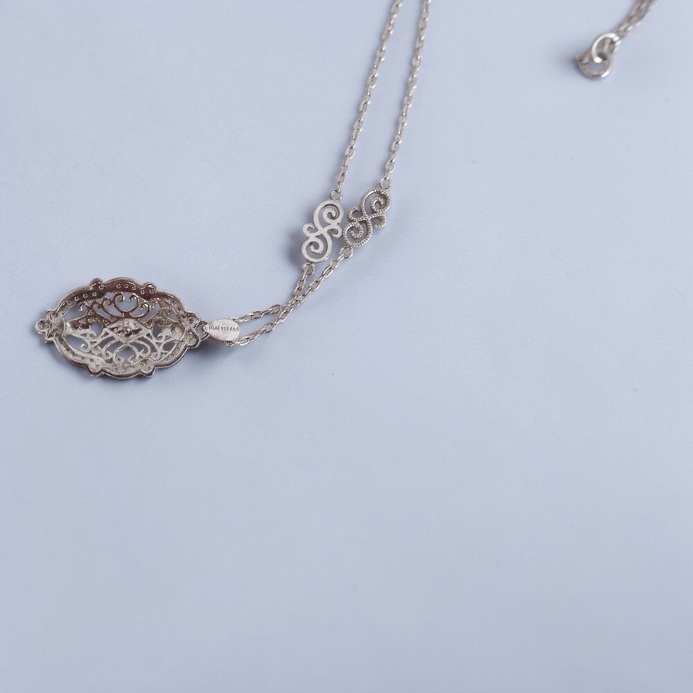 Vintage Sterling Silver Thai Filigree Pendant Necklace SAS Signed 18 Inch 6.8g - Picture 6 of 12